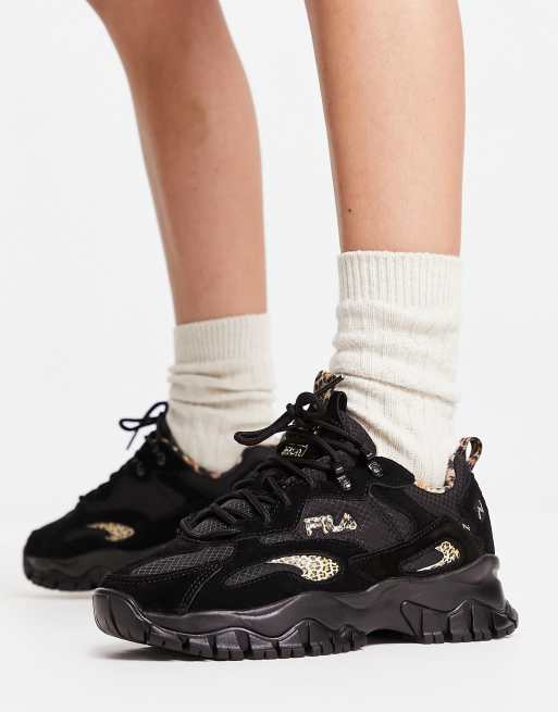 Fila Ray Tracer trainers in black and leopard print ASOS