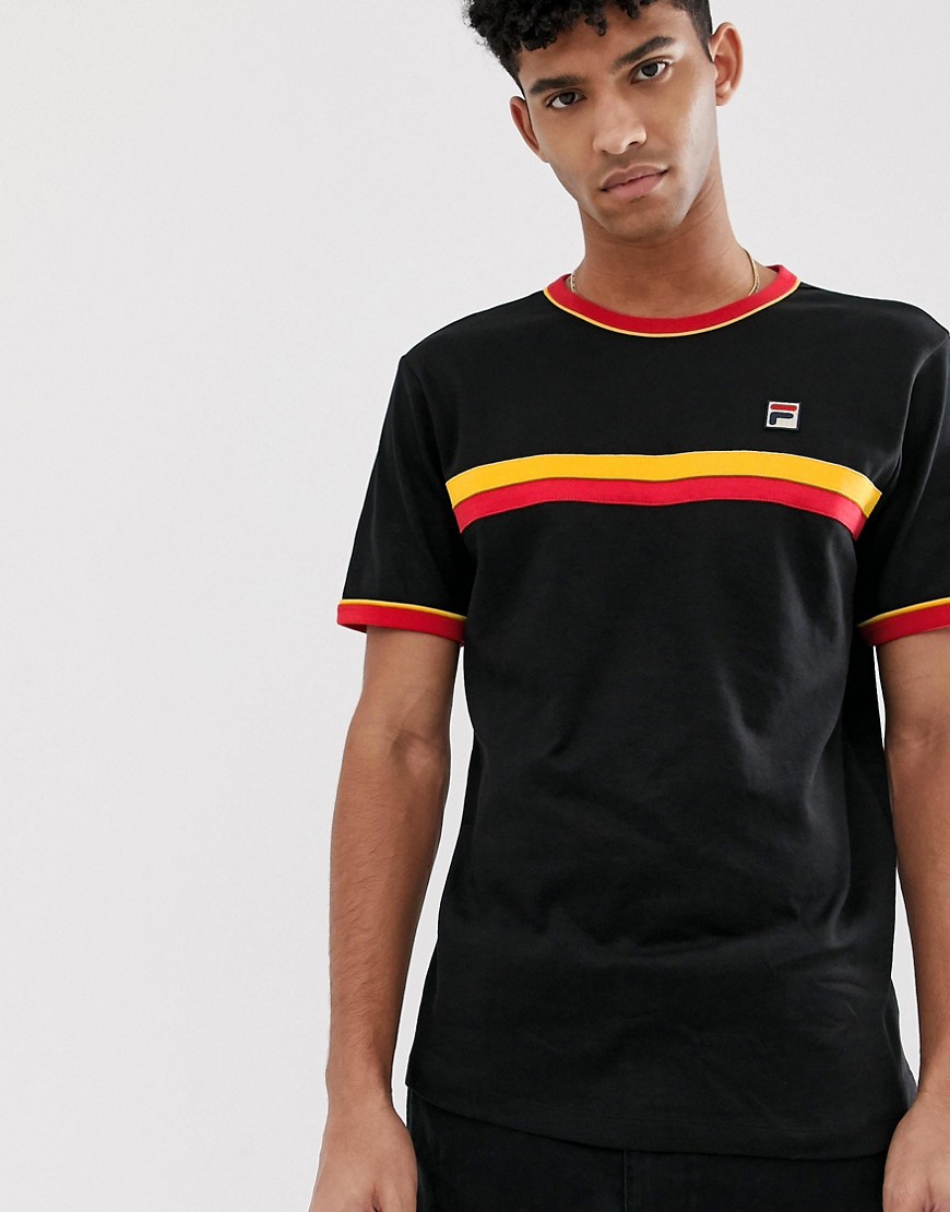 Fila - Razee - T-shirt nera con riga e bordi a contrasto-Nero