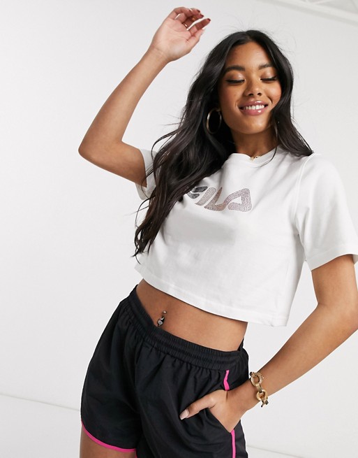 Fila relaxed crop t-shirt with diamante front logo