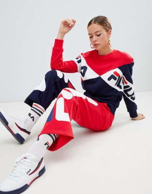 Fila Tracksuit Bottoms With Large Front Logo In Color Block Two-piece in  Red