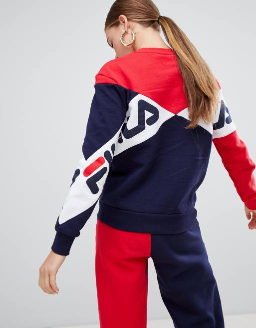 Fila Relaxed Sweatshirt With Large Logo Front In Colour Block Co Ord