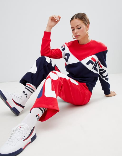 Fila Tracksuit Bottoms With Large Front Logo In Color Block Two