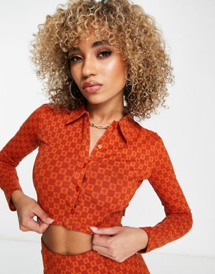 Calvin Klein long sleeve mesh crop top in orange