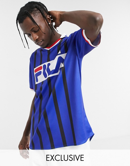 Fila retro football shirt in striped blue exclusive to ASOS