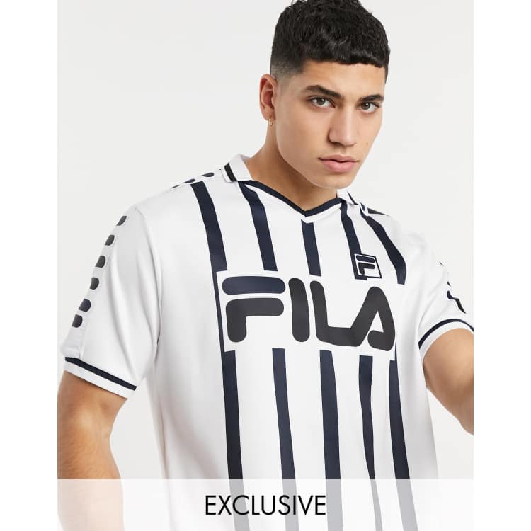 Fila retro football shirt in striped white exclusive to ASOS