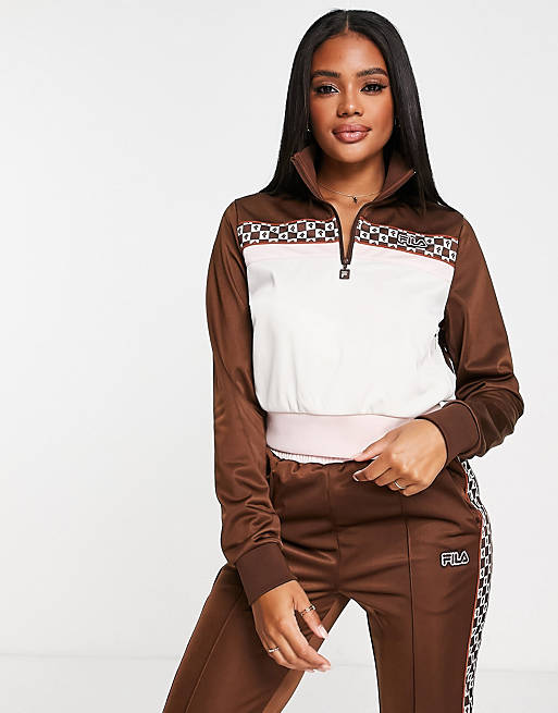 in zip retro sweatshirt | Fila brown half ASOS