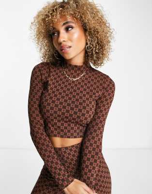 Fila retro long sleeve crop top in brown