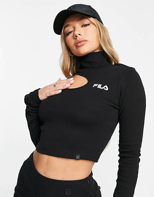 Tops fila ribbed cut out top in black 