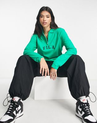 Fila Ribbed Varsity Rugby Top In Green