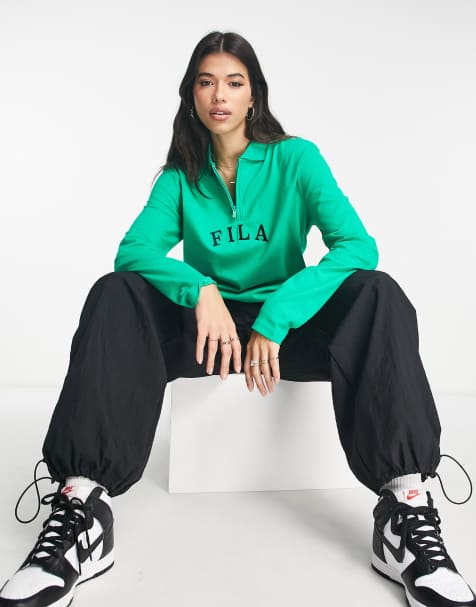 Fila Top Womens Small Green Black Athleisure Activewear Logo