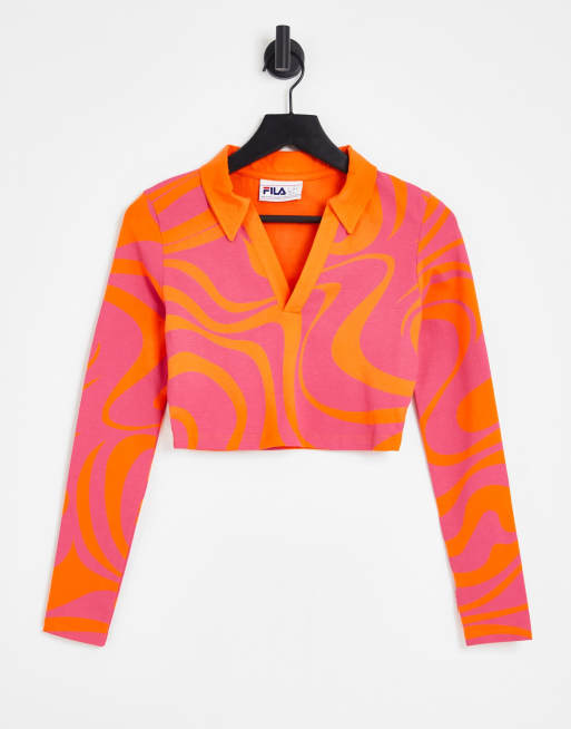 Fila - Ribstrikket top med hvirvelprint i pink