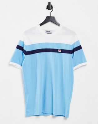 T-shirts à rayures Fila - Sten - T-shirt à logo encadré et rayures - Bleu clair