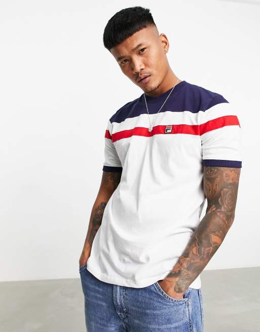 Fila – Sten – T-Shirt in Weiß mit quadratischem Logo und Streifen