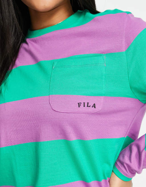 Fila striped long sleeve t-shirt in purple and green , 3 of 4