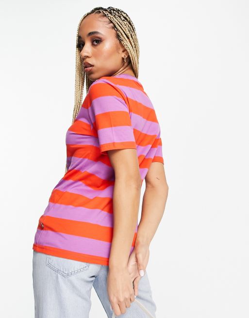 under Redaktør Forventer Fila striped oversized T-shirt in red and purple | ASOS