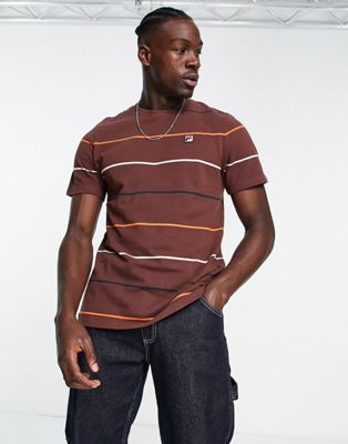 Fila striped t-shirt with branding in brown - ASOS Price Checker