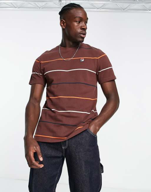 Fila striped t-shirt with branding in brown | ASOS