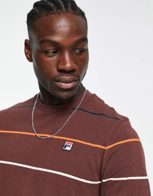 Fila striped t-shirt with branding in brown | ASOS