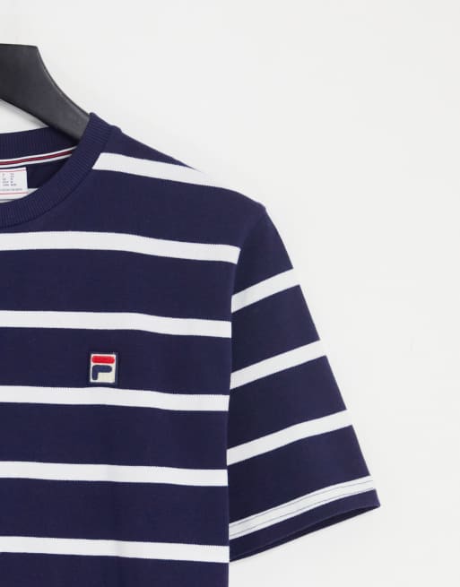 Fila striped t shirt with logo in navy and white