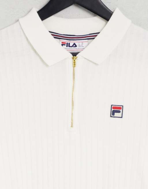 80s Fila Polo Shirt White Striped Collared T-shirt Streetwear