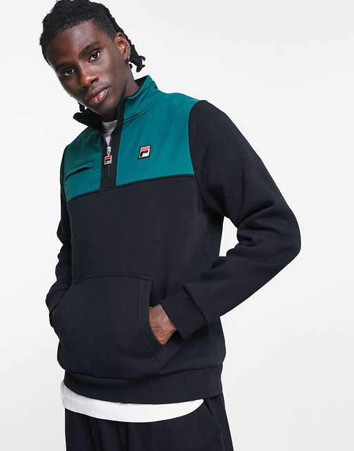 Fila – Svart och grön, blockfärgad fleecetröja 