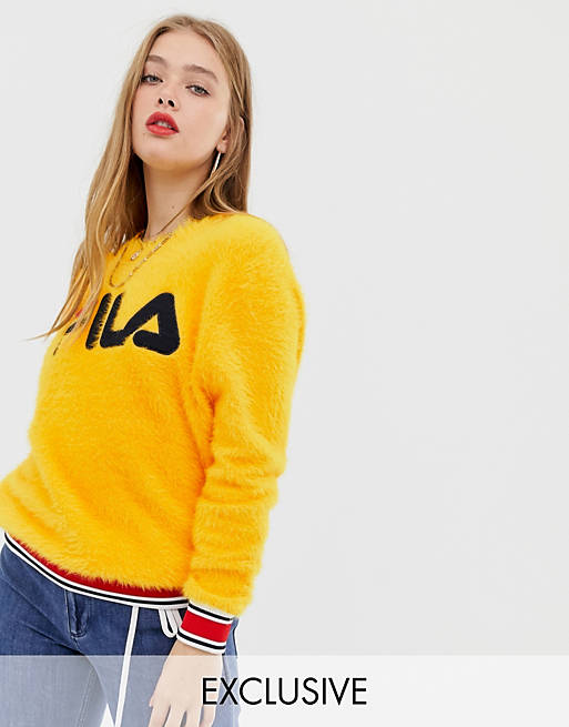 rijk Onbelangrijk Leer Fila Sweater With Sports Waistband And Logo Front In Fluffy Knit | ASOS