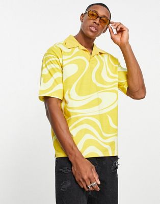 Fila swirl print polo shirt in yellow - exclusive to ASOS