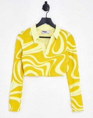 Fila swirl print ribbed top in yellow