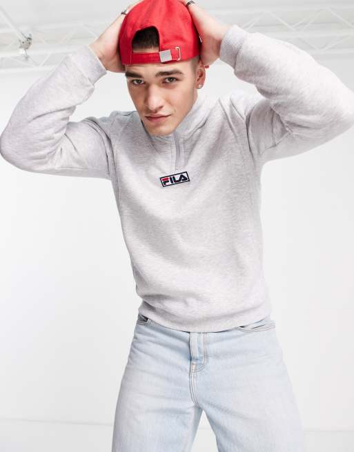 Fila – Szara bluza dresowa z logo i suwakiem do połowy długości