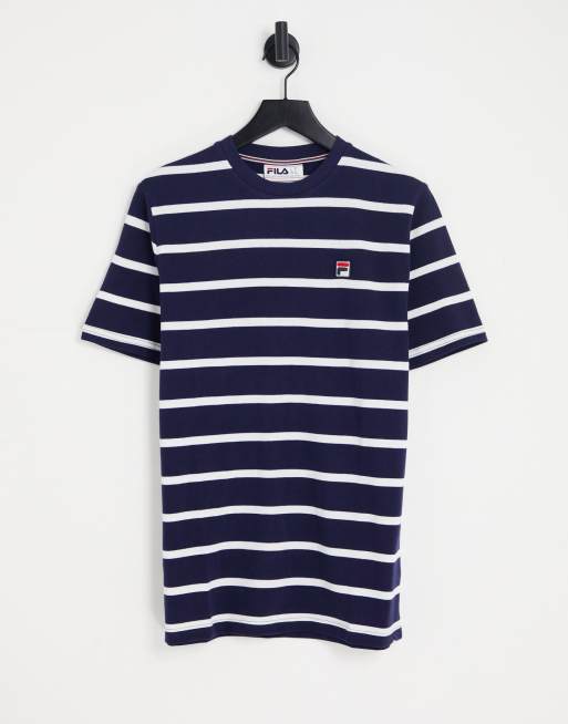 Fila - T-shirt a righe con logo, colore blu navy e bianco 