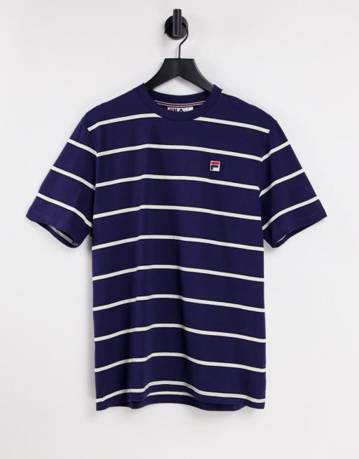 Fila T shirt blu navy a righe con logo