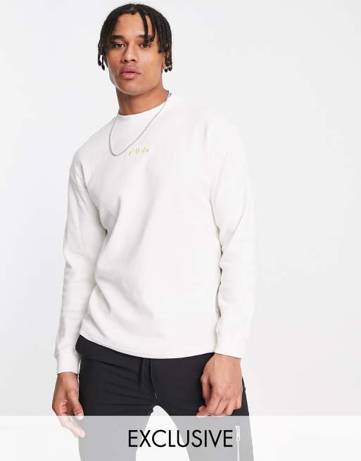 Fila – T-shirt z długimi rękawami w kolorze złamanej bieli – Tylko w ASOS