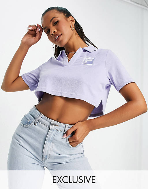 Fila towelling cropped polo in lilac