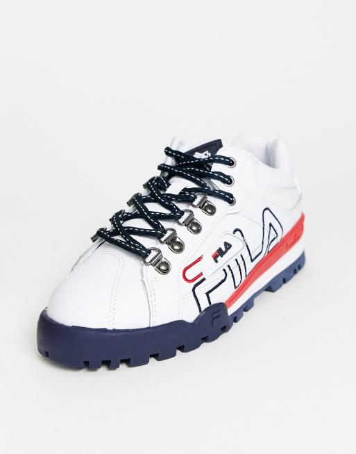 Fila white trailblazer leather big sale logo trainers