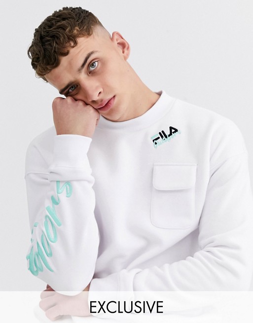 Fila Trekip mock neck pocket sweater in white exclusive at ASOS