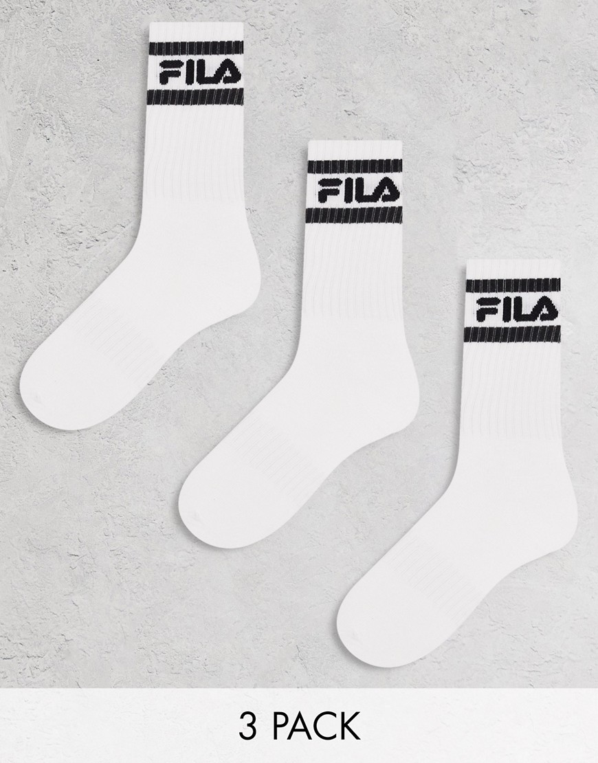 Fila Unisex 3 Pack Crew Socks In White