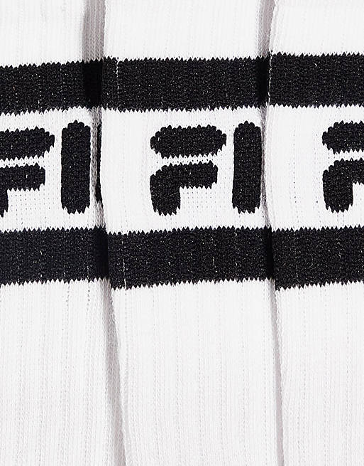 Fila unisex 3 pack crew socks in white | ASOS