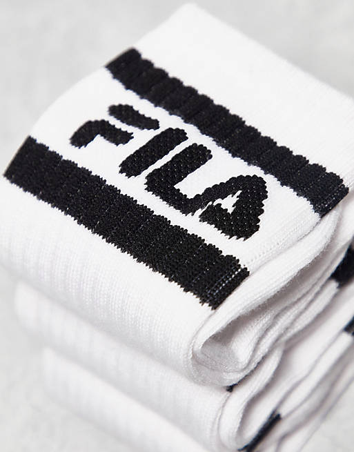 Fila unisex 3 pack crew socks in white | ASOS