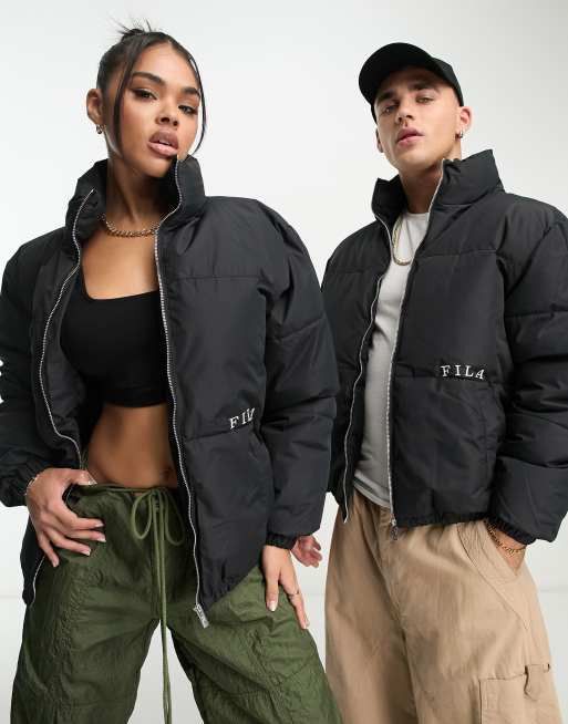 Fila logo crop hot sale puffer jacket black