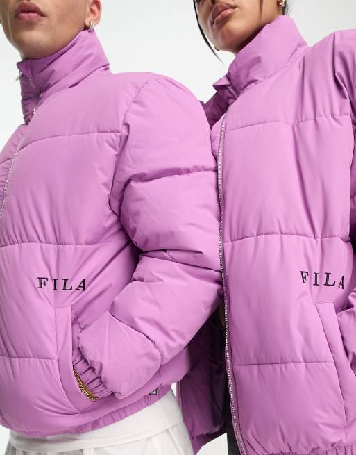 Fila Unisex colour blocked puffer with logo in purple