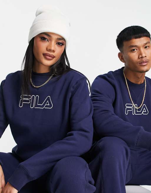 regnskyl otte mørk Fila Unisex heritage sweatshirt in navy | ASOS