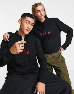 Fila Unisex Ribbed Varsity Rugby Top In Black