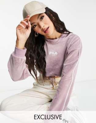 fila velour cropped sweat in purple