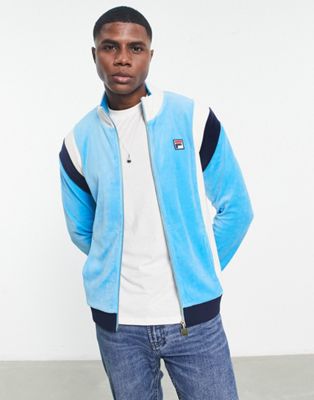Fila velour zip through track top with logo in blue