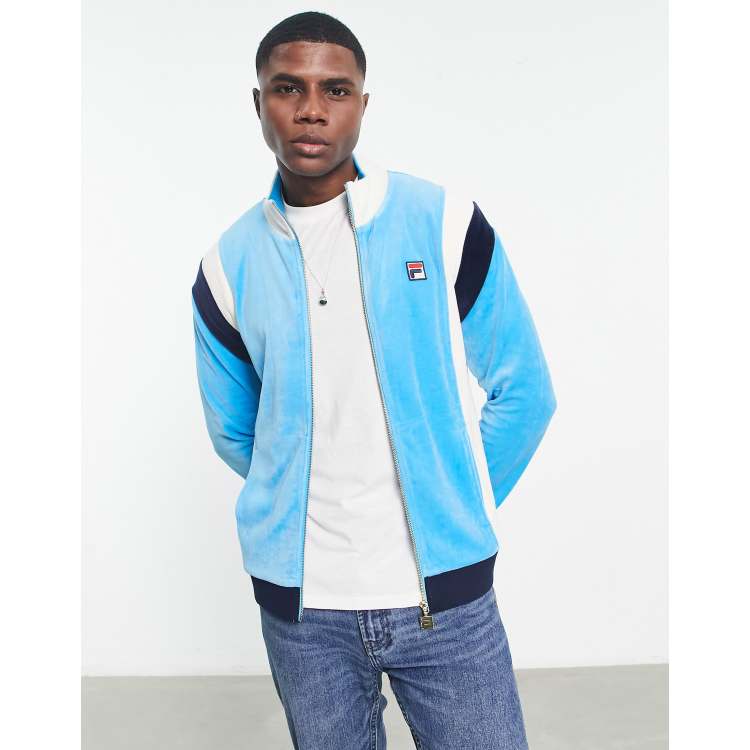 Fila velour zip up track top with logo in blue