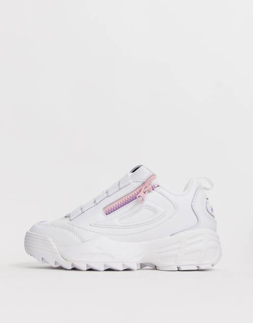 Fila white disruptor store 3 zip trainers