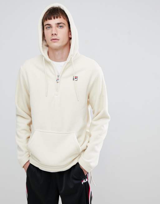 Fila White Line Teddy Fleece Hoodie With Small Logo In White