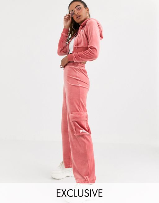 Fila pink velour hot sale tracksuit