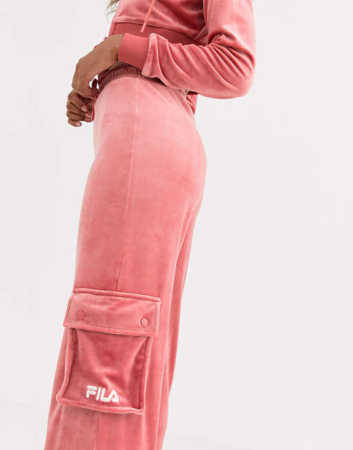 Fila wide leg sweatpants with cargo pockets in velour