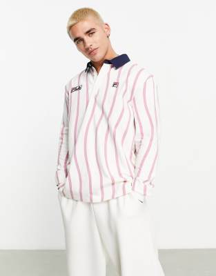 Fila – Woodrow – Biało-różowy top z kołnierzykiem polo w falisty wzór